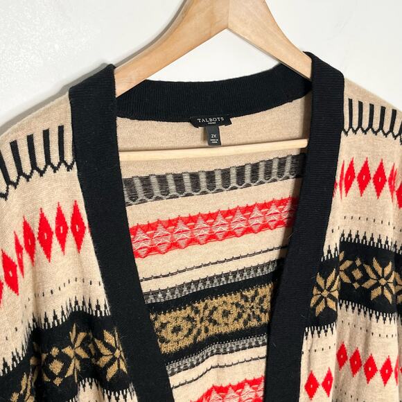 Talbots Women's Open Front Wool Mohair Blend Cardigan Sweater Size 2X Tan Black - Picture 2 of 6